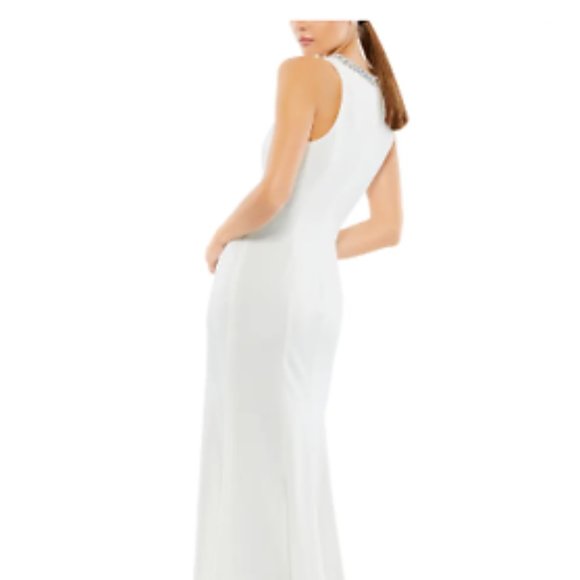 MAC DUGGAL CRYSTAL NECK COLLAR WHITE TRUMPET GOWN sz 10 - Picture 3 of 4